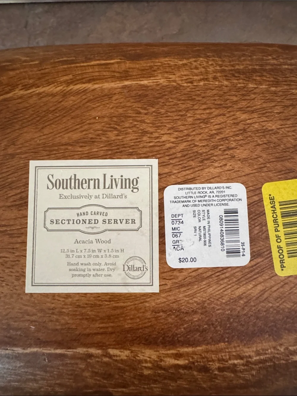 Southern Living Dark Brown Dual-Compartment Wooden Serving Bowl